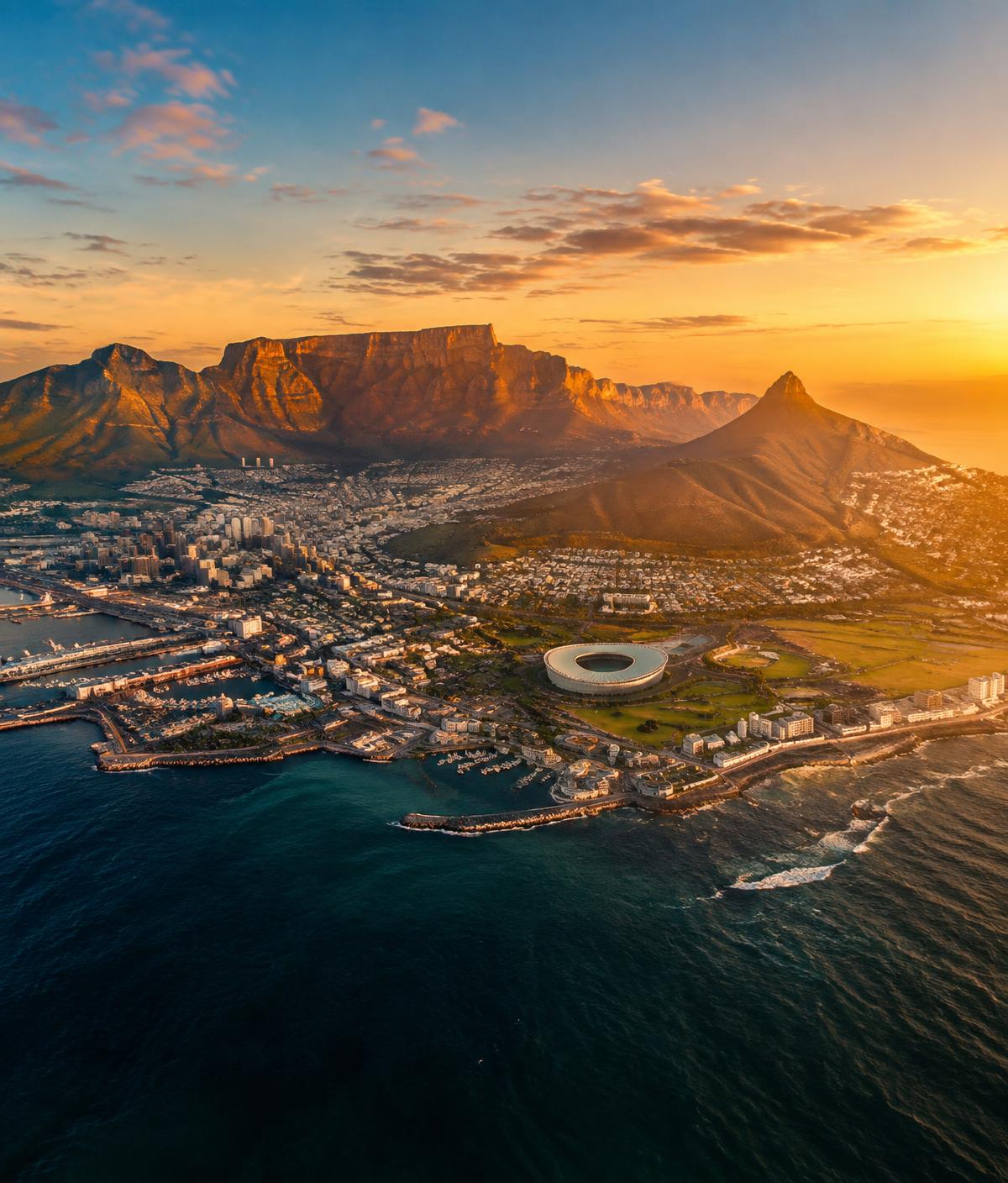 Cape Town and Table Mountain at golden hour